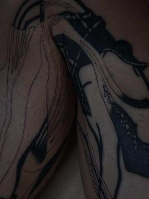 Large abstract blackwork over the torso by Zuzana Mala